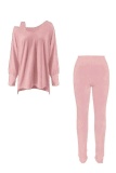 Black Casual Solid Color V Neck Long Sleeve Two Pieces