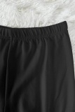 Black Casual Solid Color V Neck Long Sleeve Two Pieces