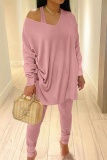 Black Casual Solid Color V Neck Long Sleeve Two Pieces
