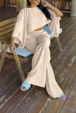 Apricot Casual Solid Color O Neck Half Sleeve Two Pieces