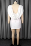 White Solid Color Off Shoulder Wrapped Skirt Dresses