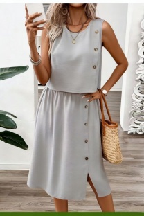 Light Gray Solid Color O Neck Sleeveless Two Pieces