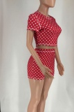Black Casual Polka Dot O Neck Short Sleeve Two Pieces