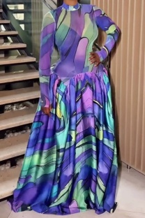 Colour Party Formal Prom Irregular Printed O Neck Dresses