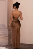 Camel Sexy Prom Solid Color Spaghetti Strap Dresses