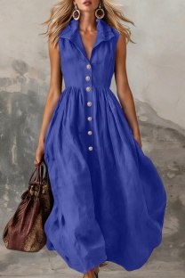Royal Blue Casual Solid Color V Neck A Line Dresses