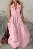 White Casual Solid Color V Neck A Line Dresses
