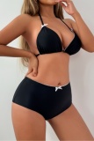 Black Casual Solid Color Swimwears
