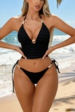 Black Sexy Solid Color Swimwears