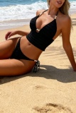 Black Sexy Solid Color Swimwears