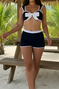 Black Bow Bow Decor Contrast Swimwears