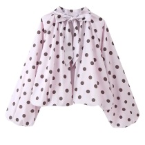 Pink Casual Y2k Polka Dot Pullovers Tops