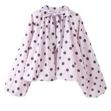 Pink Casual Y2k Polka Dot Pullovers Tops