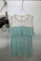 Light Blue Casual Street Y2k Patchwork Hot Drilling Ruffle O Neck Tops
