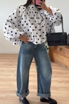 White Casual Y2k Polka Dot Pullovers Tops