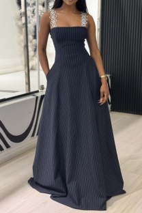 Tibetan Blue Stripe Pocket Spaghetti Strap Vest Dresses