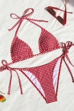 Red Sexy Plaid Leopard Swimwears