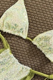 Green Sexy Vacation Pattern Print Swimwears