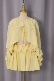 Yellow Sexy Celebrities Solid Color Draw String Lace Up Ruffle O Neck Two Pieces