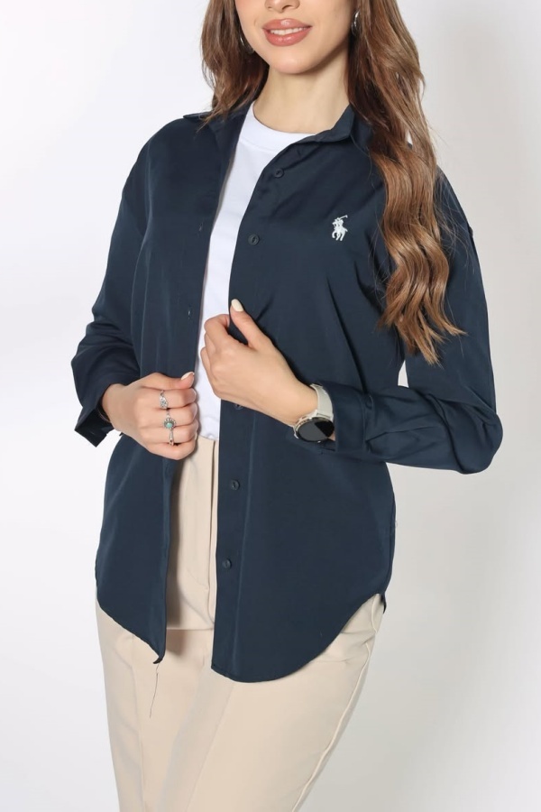 Navy Blue Casual Sportswear Daily Solid Color Cardigan Collar Tops