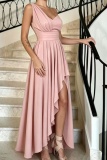 Pink Sexy Party Birthday Solid Color V Neck Off The Shoulder Dresses
