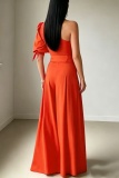 Orange Casual Daily Solid Color One Shoulder Regular Jumpsuits