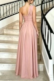 Pink Sexy Party Birthday Solid Color V Neck Off The Shoulder Dresses
