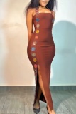 Dark Brown Sexy Street Prom Hot Club Halter Wrapped Skirt Dresses