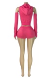 Rose Pink Sexy Casual Street Solid Color Cardigan Collar Two Pieces
