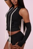 Rose Pink Sexy Casual Street Solid Color Cardigan Collar Two Pieces