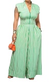 Blue Casual Street Daily Stripe V Neck Regular Jumpsuits