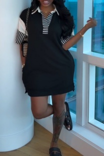 Black Casual Street Daily Patchwork POLO collar A Line Dresses