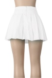 Fluorescent Yellow Casual Daily Solid Color Pleated High Waist Type A Solid Color Bottoms