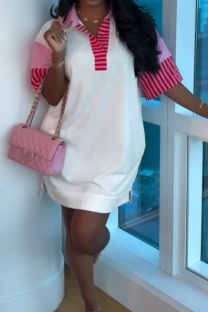 Rose Red Casual Street Daily Patchwork POLO collar A Line Dresses