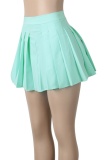 Fluorescent Yellow Casual Daily Solid Color Pleated High Waist Type A Solid Color Bottoms