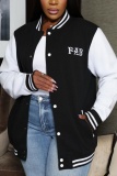 Black Casual Street Daily Patchwork Cardigan Collar Outerwear
