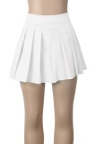 Fluorescent Yellow Casual Daily Solid Color Pleated High Waist Type A Solid Color Bottoms