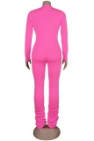 Pink Sexy Daily Party Solid Color V Neck Skinny Jumpsuits