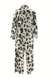Black Sexy Casual Daily Leopard Print Leopard Cardigan Collar Long Sleeve Two Pieces