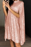 Rose Gold Casual Party Homecoming Y2k Solid Color Mandarin Collar A Line Dresses