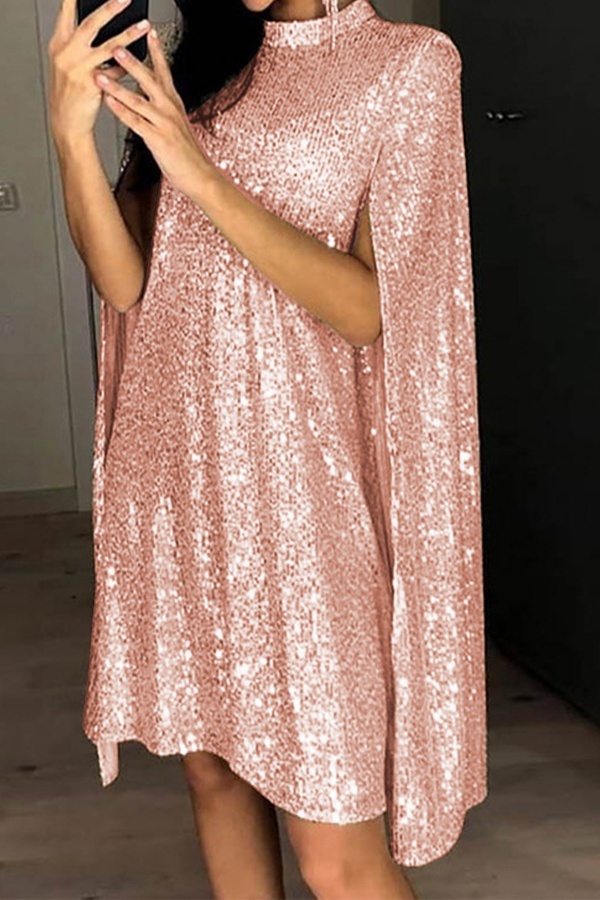 Rose Gold Casual Party Homecoming Y2k Solid Color Mandarin Collar A Line Dresses