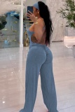 Black Sexy Casual Street Sportswear Y2k Solid Color Hollow Out Backless Halter Loose Jumpsuits
