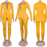 Pink Business Wear Daily Solid Color V Neck Long Sleeve Two Pieces