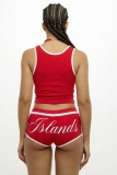 Green Casual Street Sportswear Letter Print Vests Sleeveless Two Pieces