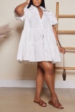 White Casual Daily Y2k Solid Color Solid Color Shirt Collar A Line Dresses