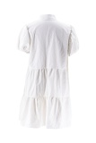 White Casual Daily Y2k Solid Color Solid Color Shirt Collar A Line Dresses