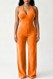 Black Sexy Casual Street Sportswear Y2k Solid Color Hollow Out Backless Halter Loose Jumpsuits