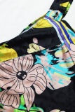Black Sexy Casual Street Party Bohemian Patchwork Irregular Printed O Neck Half Sleeve Two Pieces