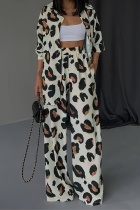 Black Sexy Casual Daily Leopard Print Leopard Cardigan Collar Long Sleeve Two Pieces