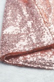 Rose Gold Casual Party Homecoming Y2k Solid Color Mandarin Collar A Line Dresses